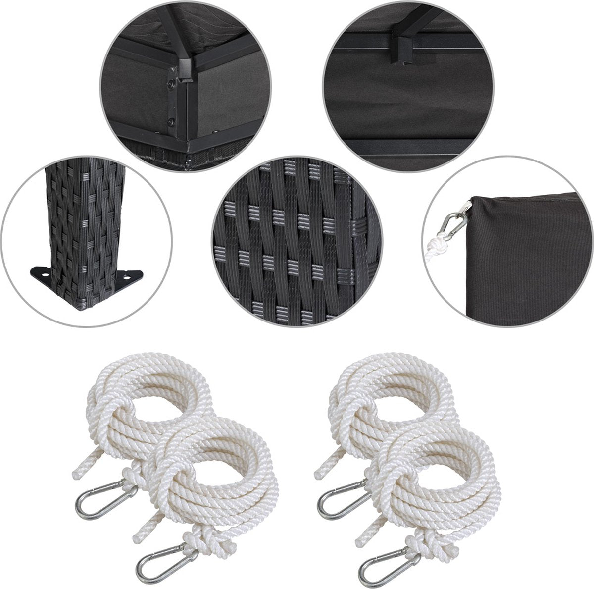 Polyrattan Paviljoen 3 x 3 m met Ventilatiedak in Antraciet