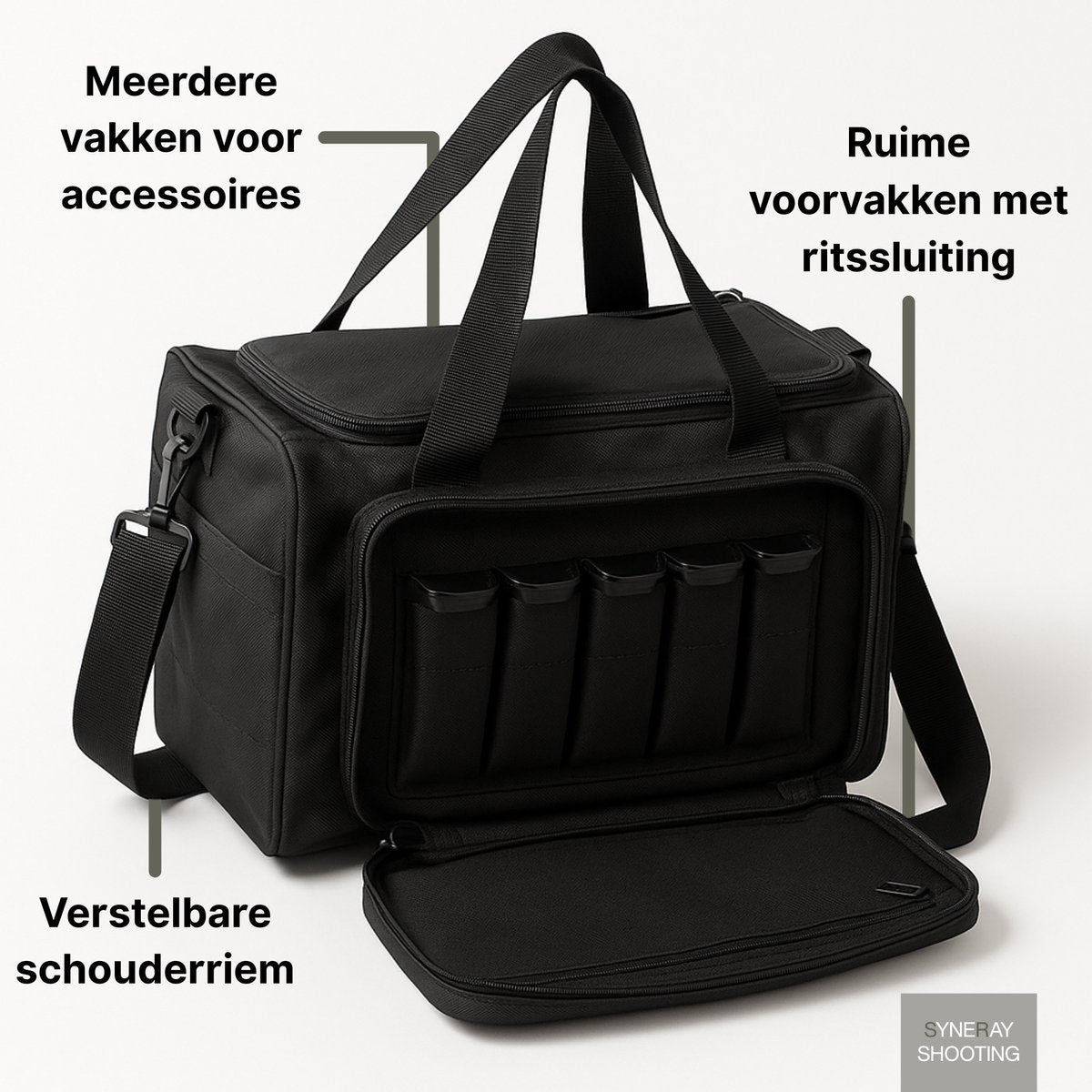 Ruime tactische range bag met MOLLE systeem voor schietbaan en airsoft zwart | Syneray