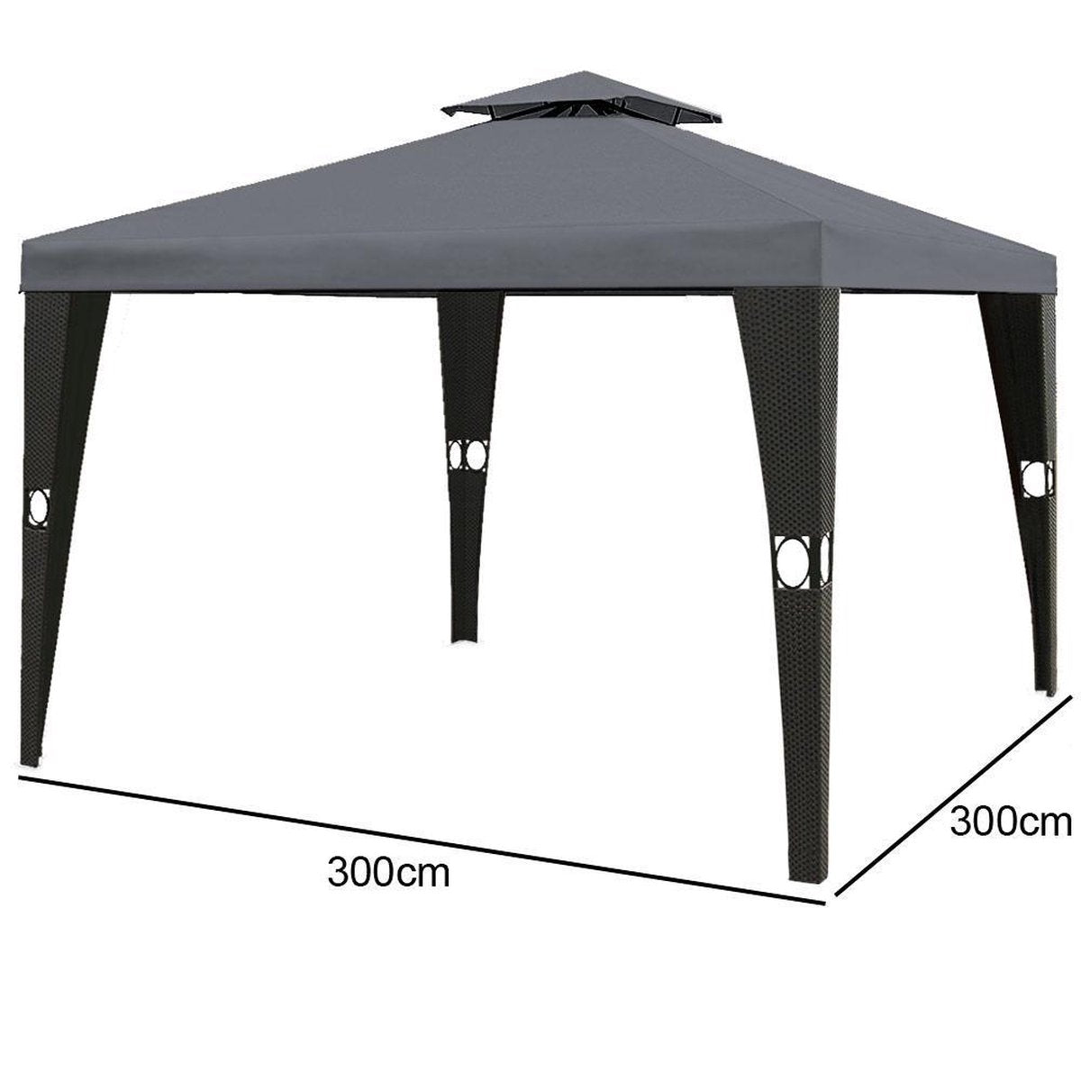 Polyrattan Paviljoen 3 x 3 m met Ventilatiedak in Antraciet