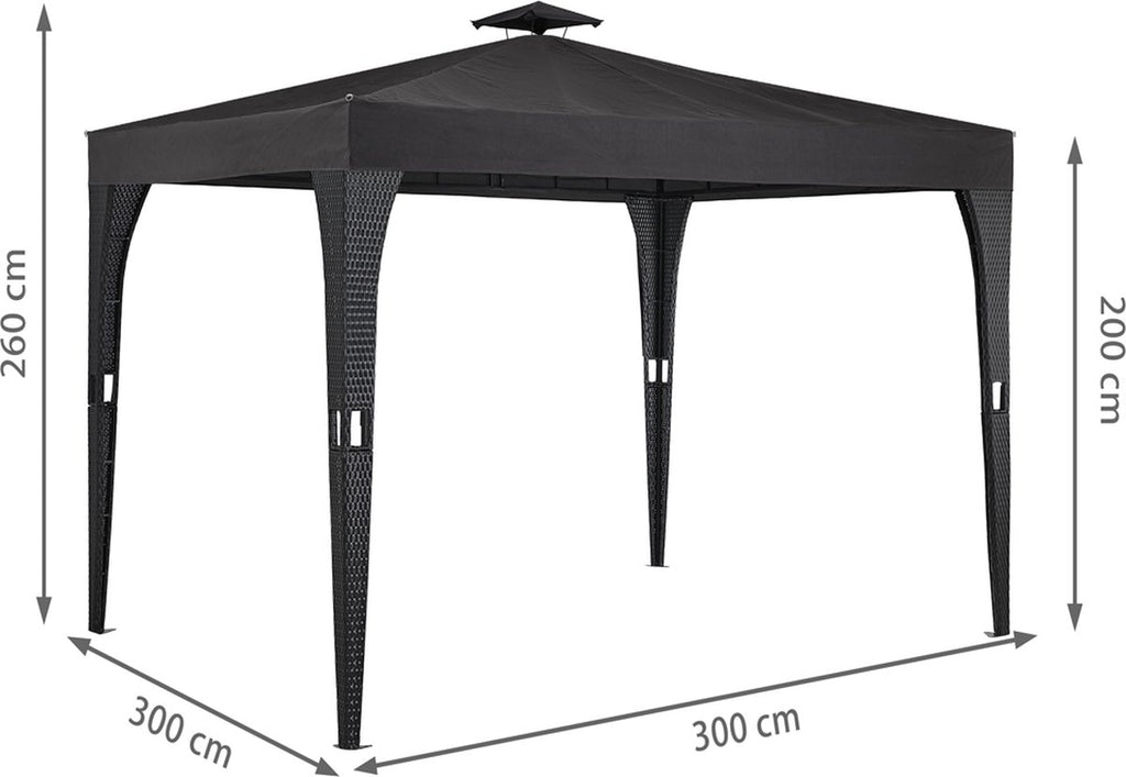 Polyrattan Paviljoen 3 x 3 m met Ventilatiedak in Antraciet