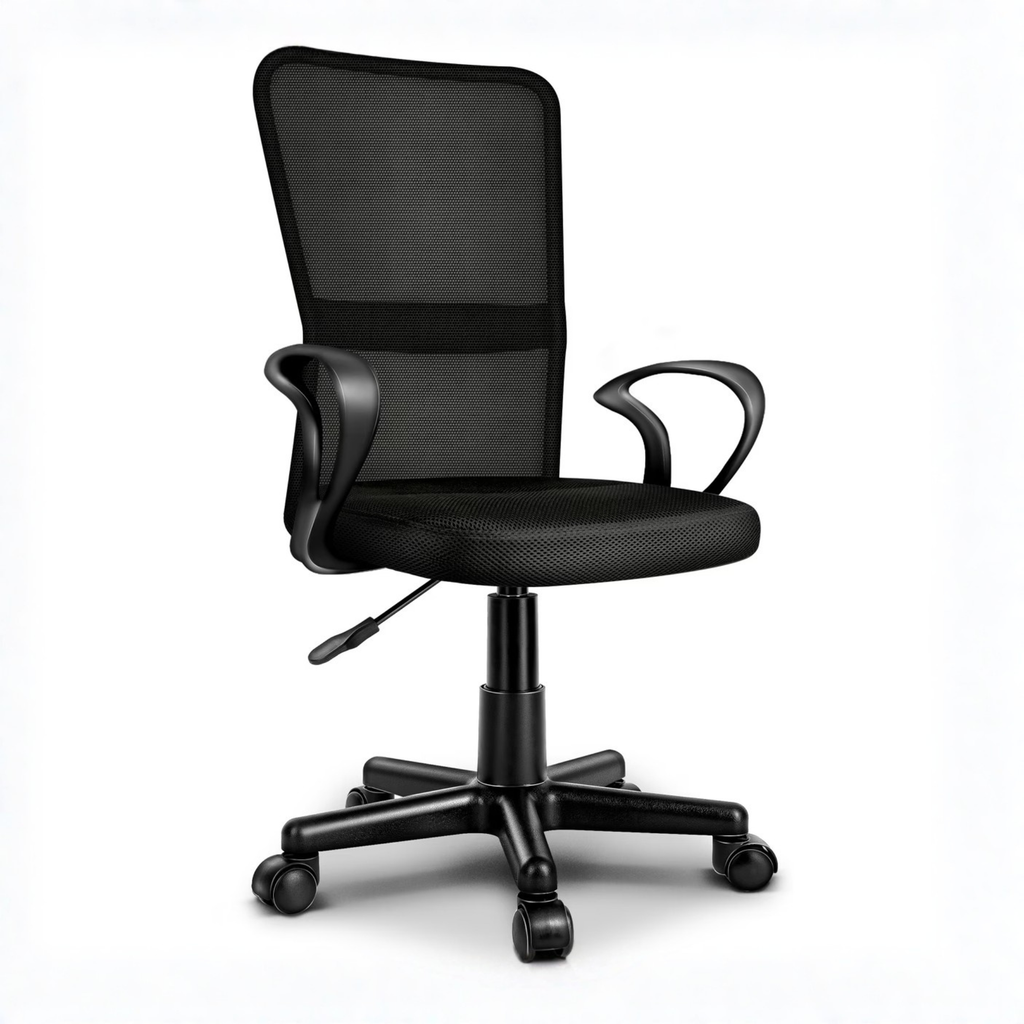 Kinderbureaustoel met Armleuningen en Ademende Mesh Rugleuning Verstelbaar Zwart | Tresko