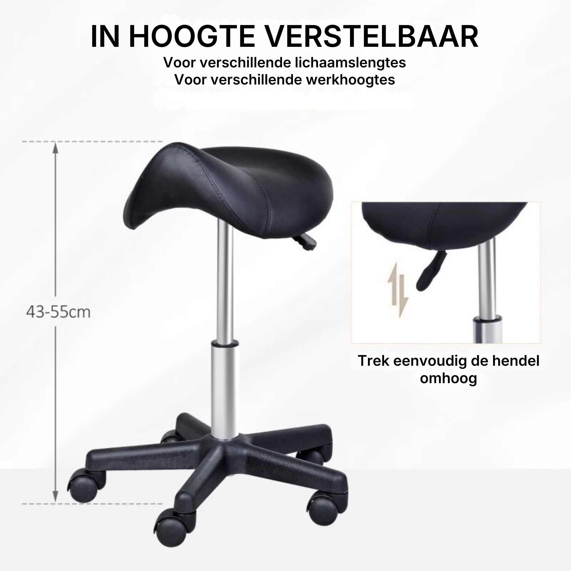 Zadelkruk Ergonomisch Draaibaar en In Hoogte Verstelbaar Zwart | Kersom