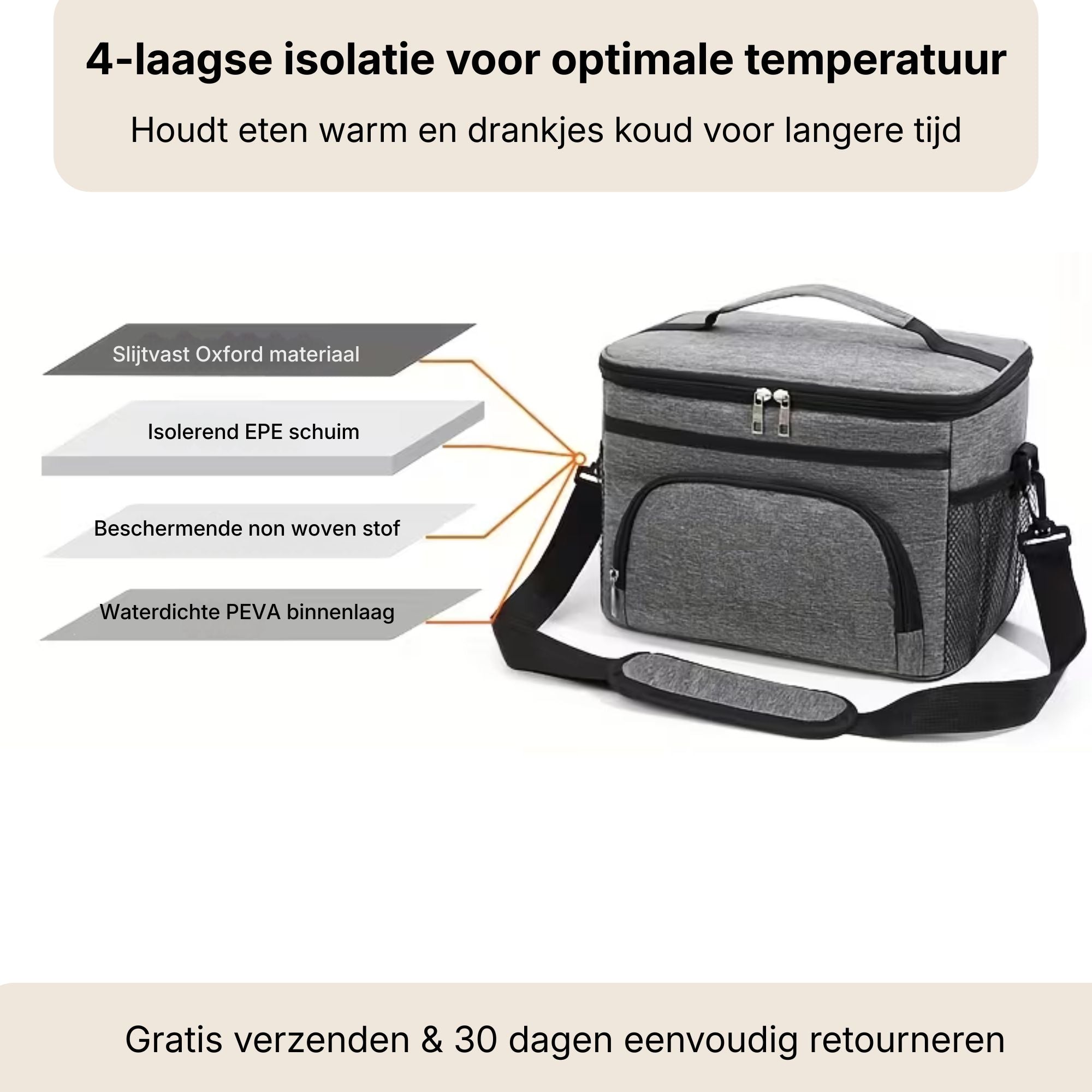 Geïsoleerde Koeltas met Schouderband en Handvatten Grijs 13,5 liter