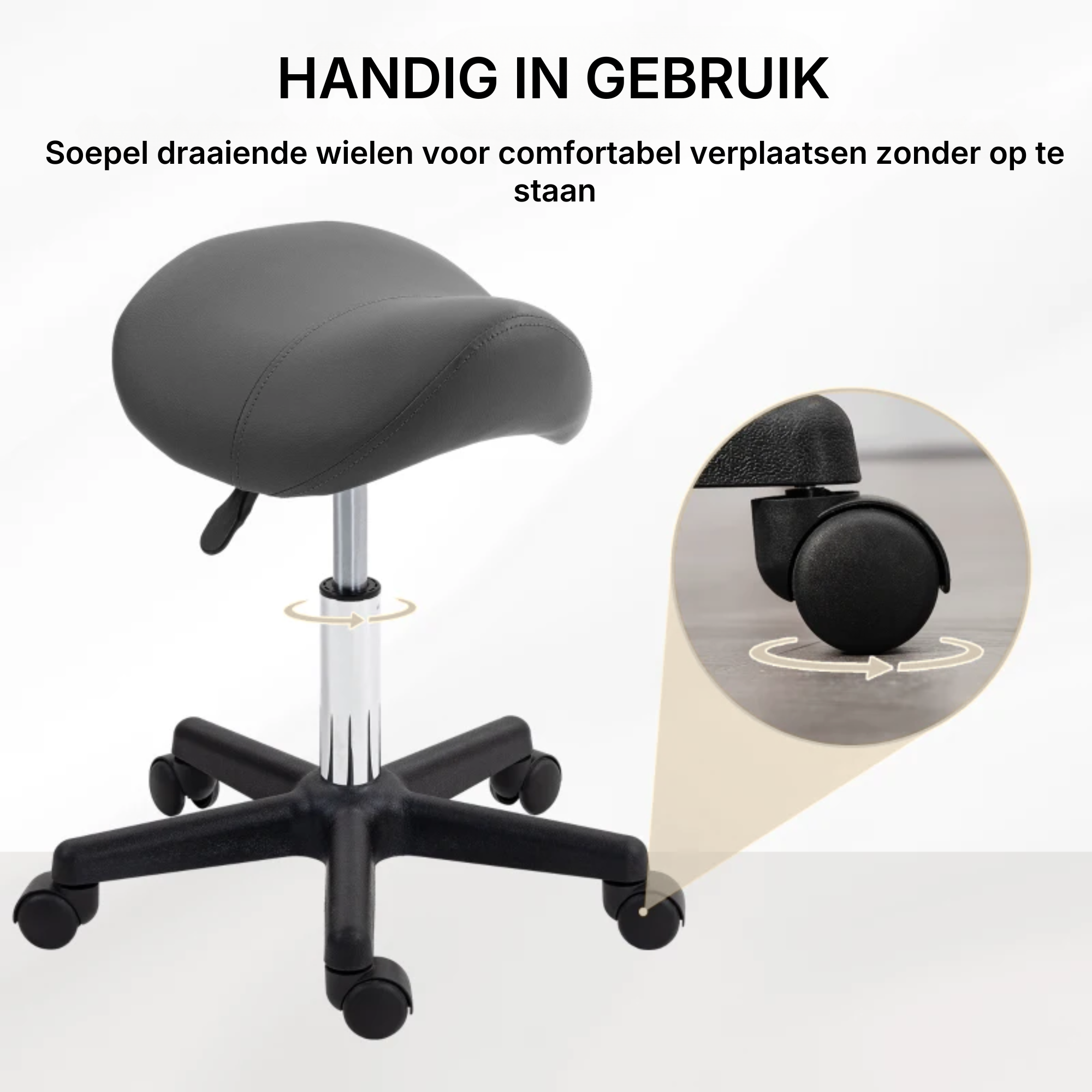 Zadelkruk Ergonomisch Draaibaar en In Hoogte Verstelbaar Grijs | Kersom