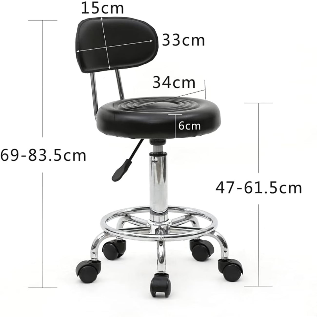 Professionele rollende draaikruk met rugleuning – ideaal voor nagelstudio, salon en werkruimte | Kersom