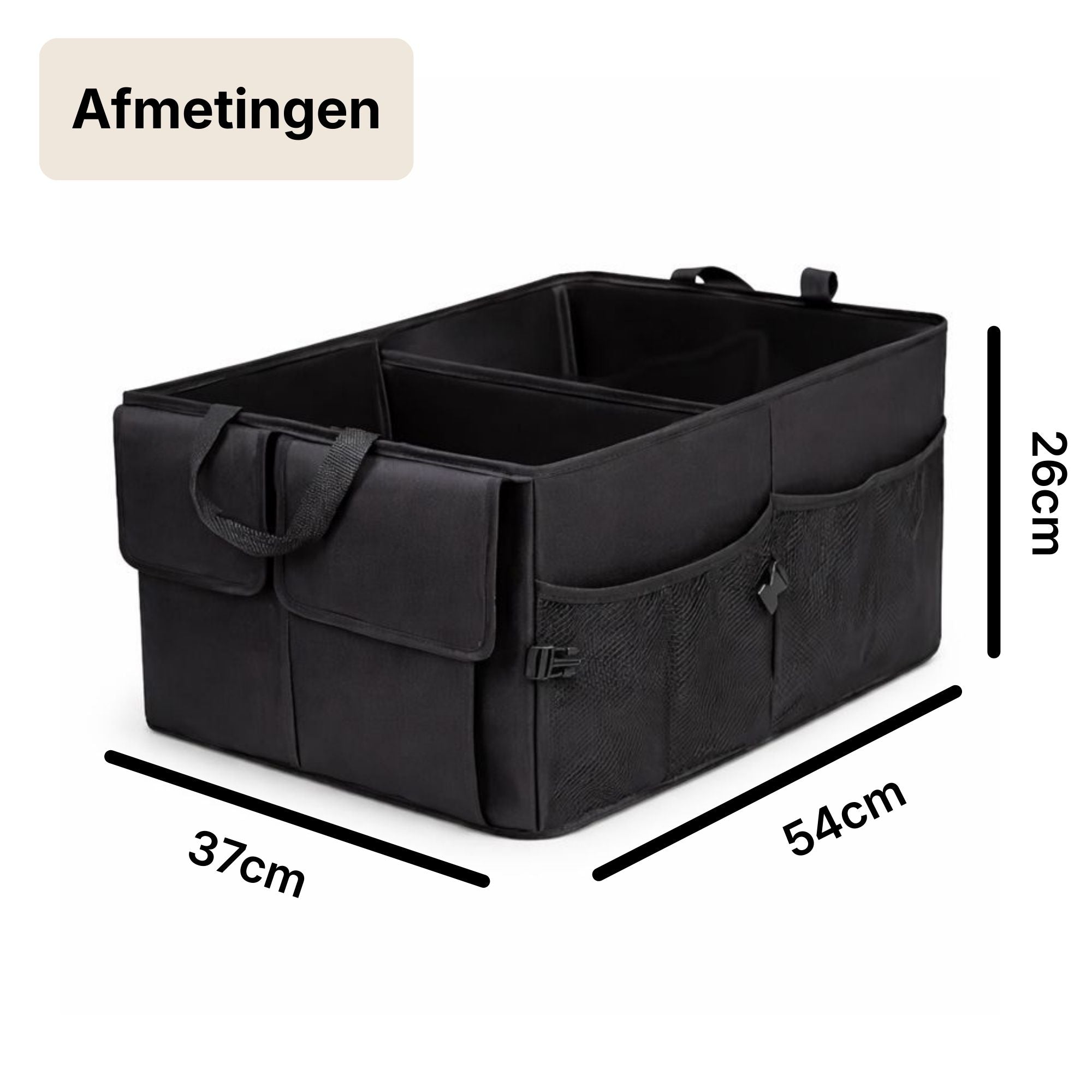 Opvouwbare kofferbak organizer met verstelbare vakken en draaggrepen 50 liter