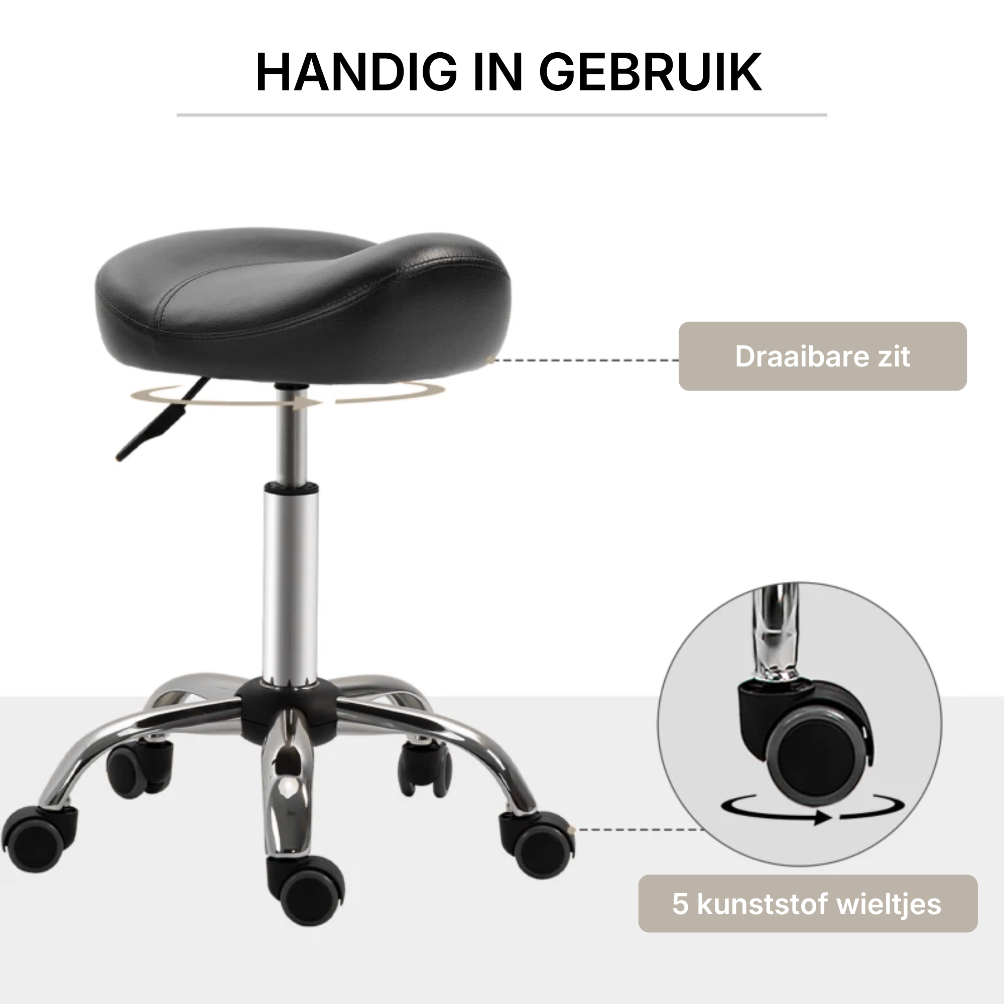 Zadelkruk Ergonomisch Draaibaar en In Hoogte Verstelbaar Zwart | Kersom