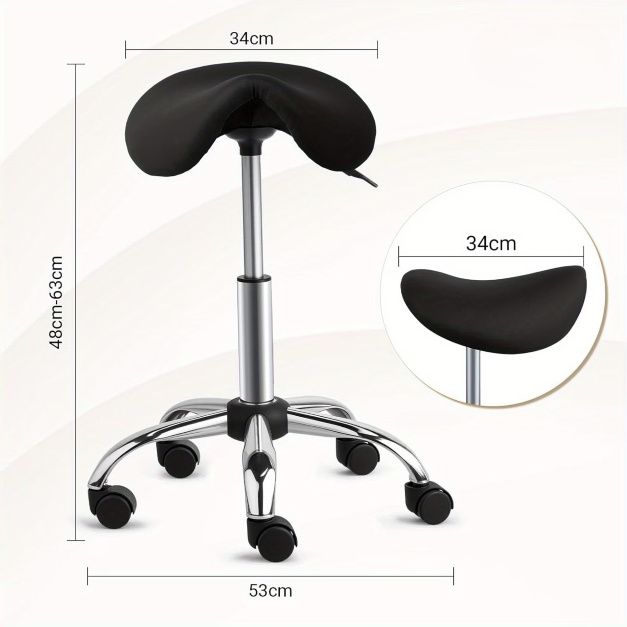 Zadelkruk Ergonomisch Draaibaar en In Hoogte Verstelbaar Zwart 48-63 cm | Kersom