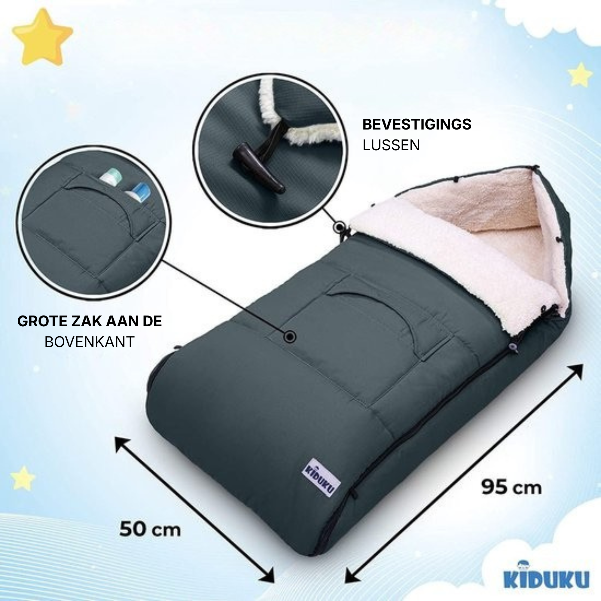 Warme Baby Voetenzak voor Kinderwagen en Buggy van 95 x 50 cm in het Grijs | KIDUKU