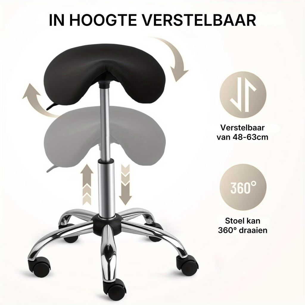 Zadelkruk Ergonomisch Draaibaar en In Hoogte Verstelbaar Zwart 48-63 cm | Kersom