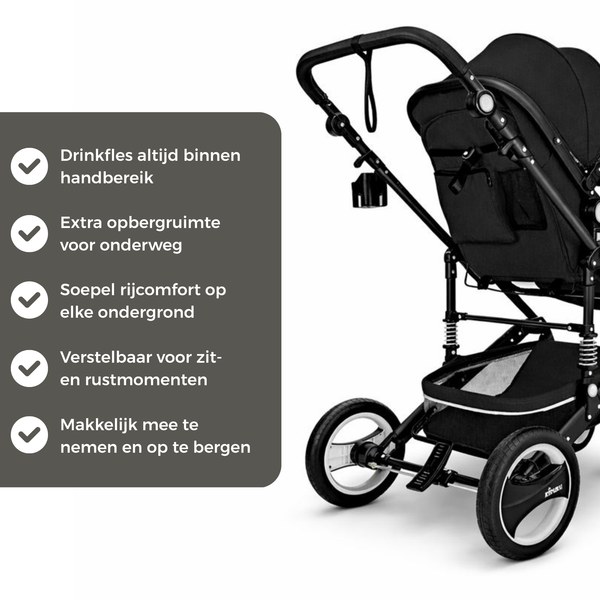 3-in-1 Combi Kinderwagen met Reiswieg en Autostoeltje | KIDUKU