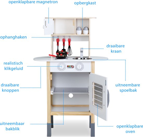 Houten Speelkeuken met Accessoires Verstelbaar 57 x 29 x 83 cm Wit