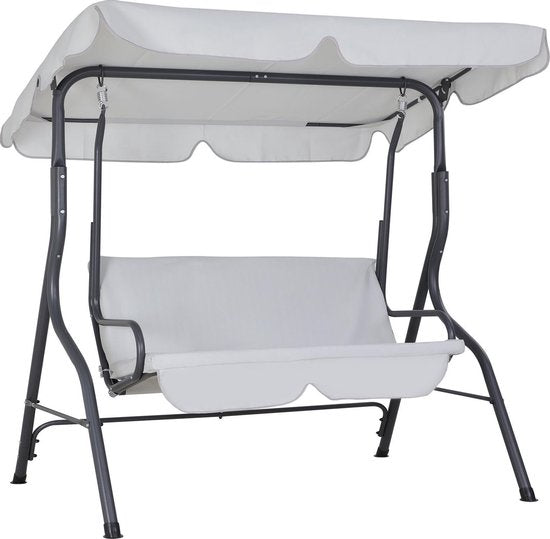 2 Zits Hollywood Schommel met Verstelbaar Zonnedak Lichtgrijs | Casaria