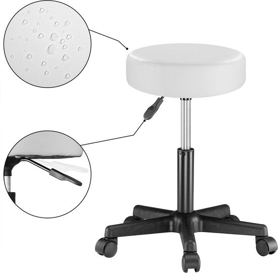 Verstelbare Draaikruk met Wielen Wit | Casaria