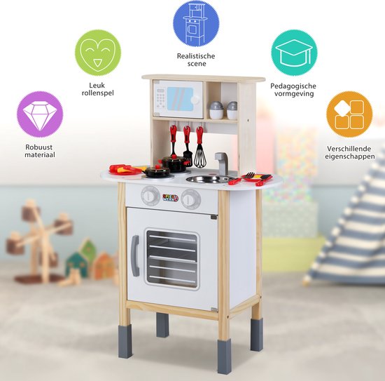 Houten Speelkeuken met Accessoires Verstelbaar 57 x 29 x 83 cm Wit