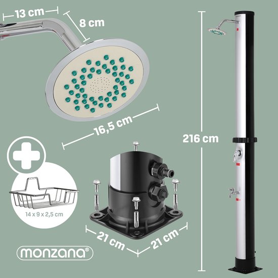 Solar Buitendouche 35 Liter met Regendouche en Mengkraan Zwart | Monzana