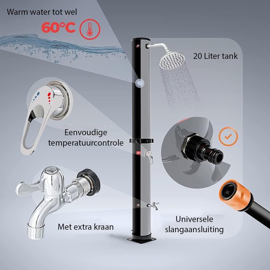 Solar Tuindouche 20 Liter met Mengkraan en Verstelbare Douchekop Zilver | Sens Design