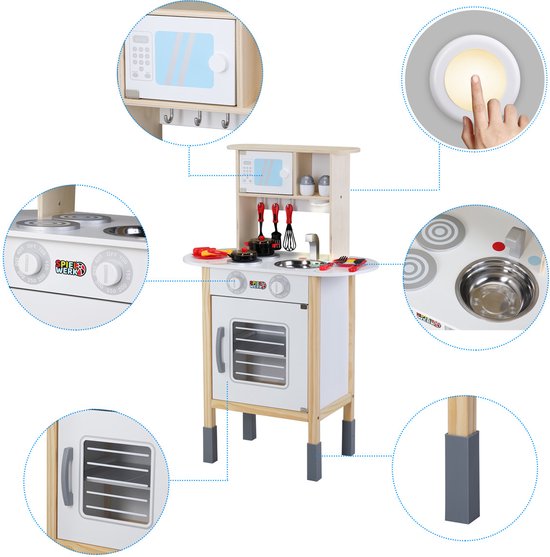 Houten Speelkeuken met Accessoires Verstelbaar 57 x 29 x 83 cm Wit