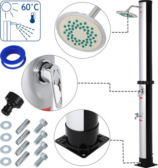 Solar Buitendouche 35 Liter met Regendouche en Mengkraan Zwart | Monzana
