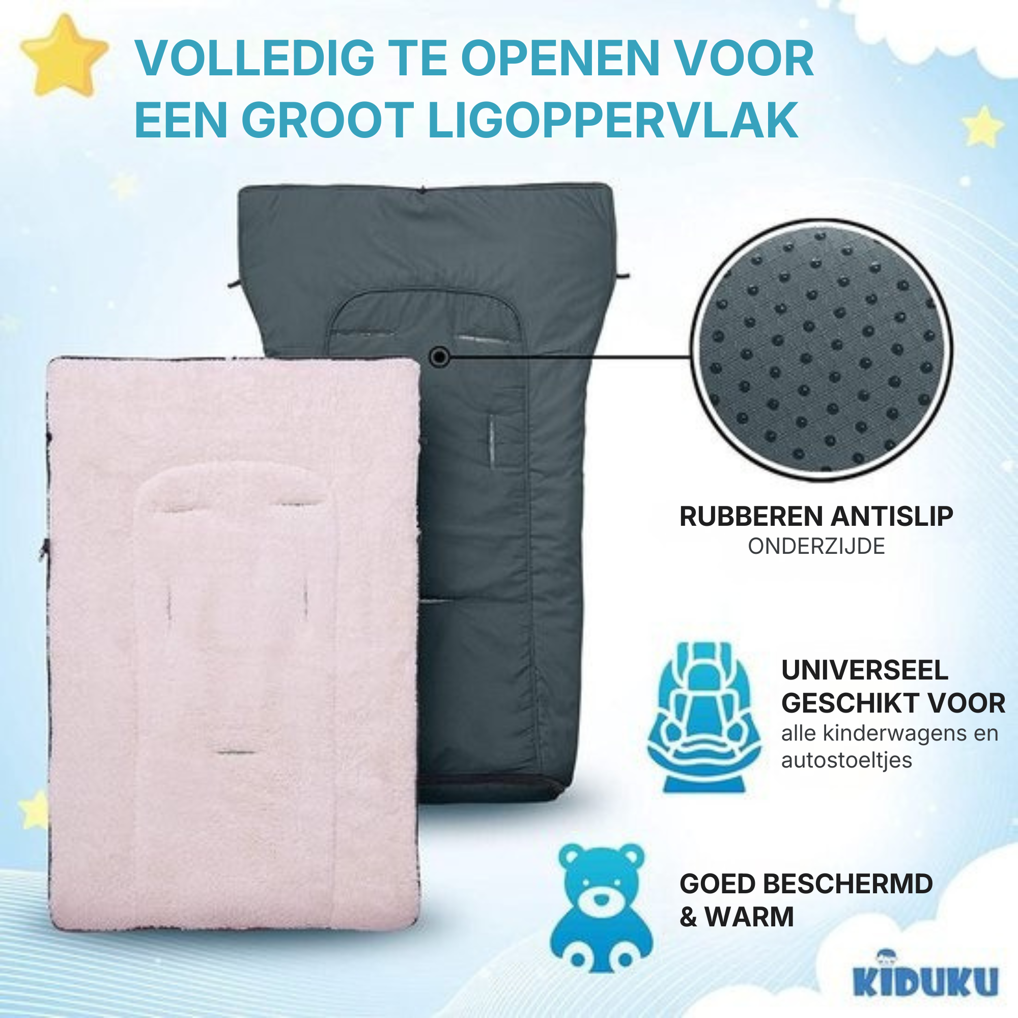 Warme Baby Voetenzak voor Kinderwagen en Buggy van 95 x 50 cm in het Grijs | KIDUKU
