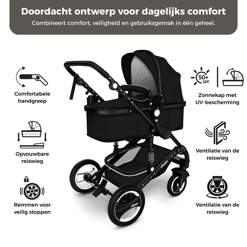 3-in-1 Combi Kinderwagen met Reiswieg en Autostoeltje | KIDUKU