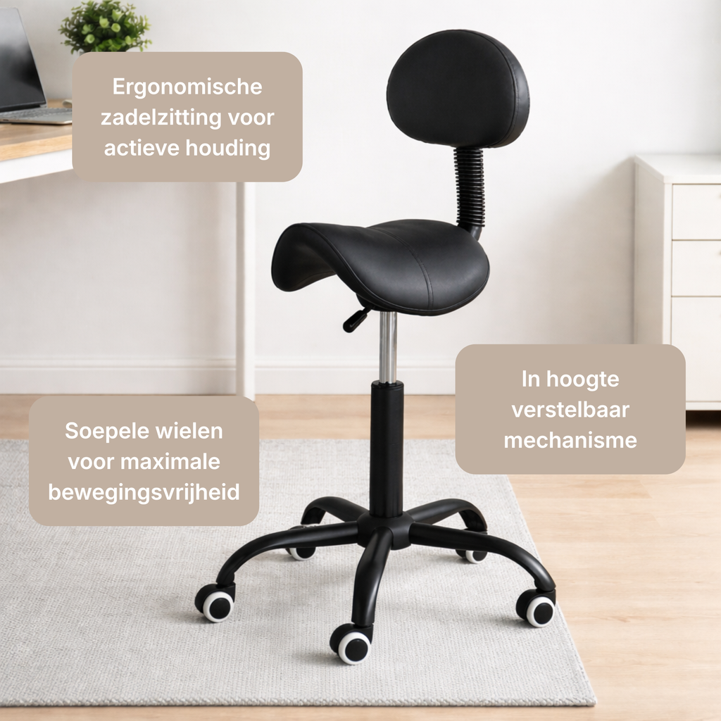 Ergonomische Zadelkruk met Rugleuning