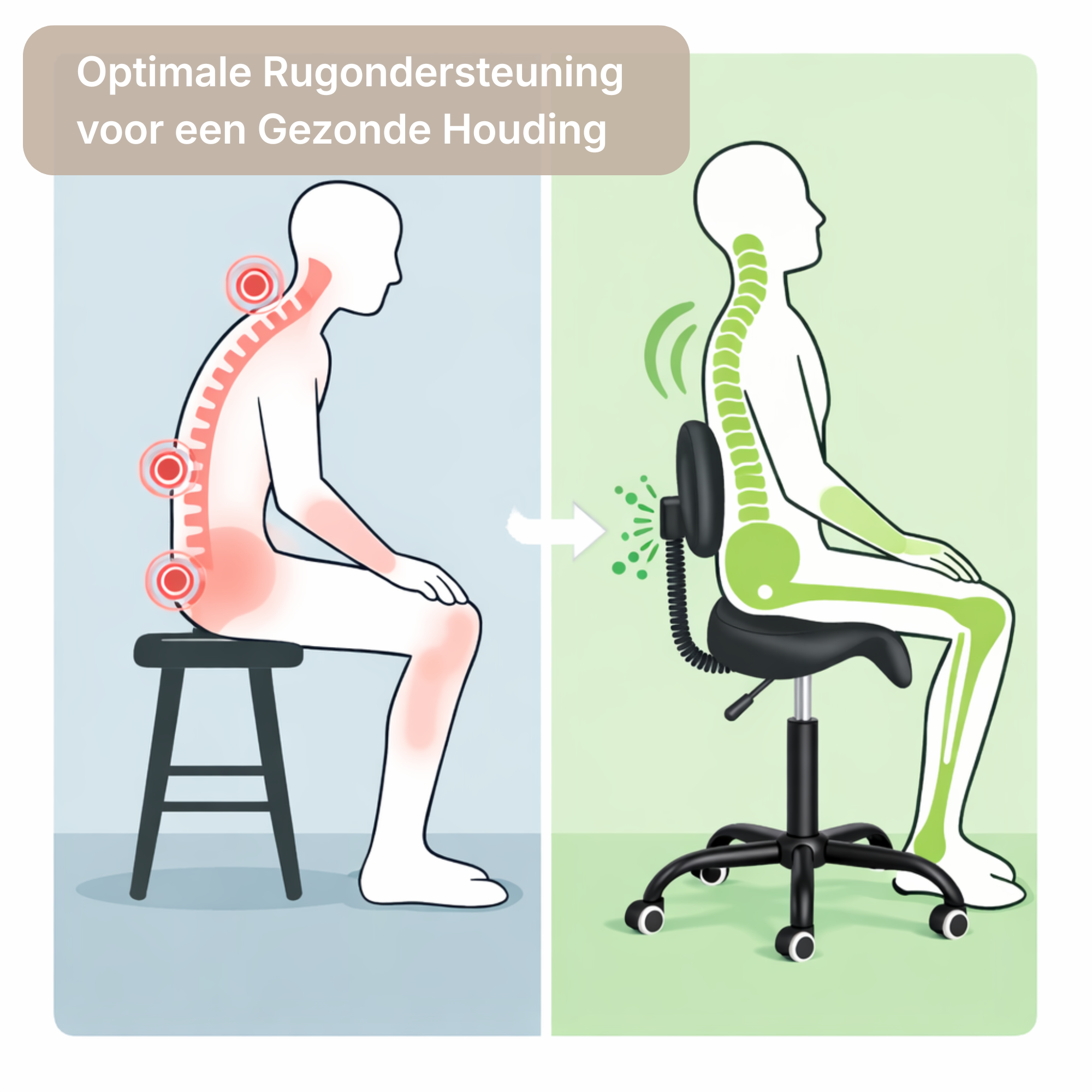 Ergonomische Zadelkruk met Rugleuning