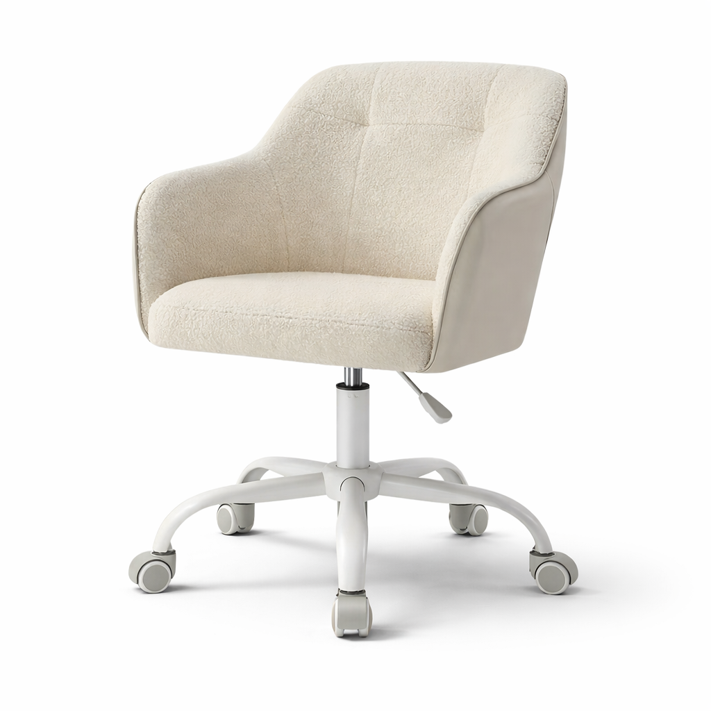 Elegante bureaustoel met teddy stof en verstelbare hoogte – ideaal voor slaapkamer en thuiswerkplek | Kersom