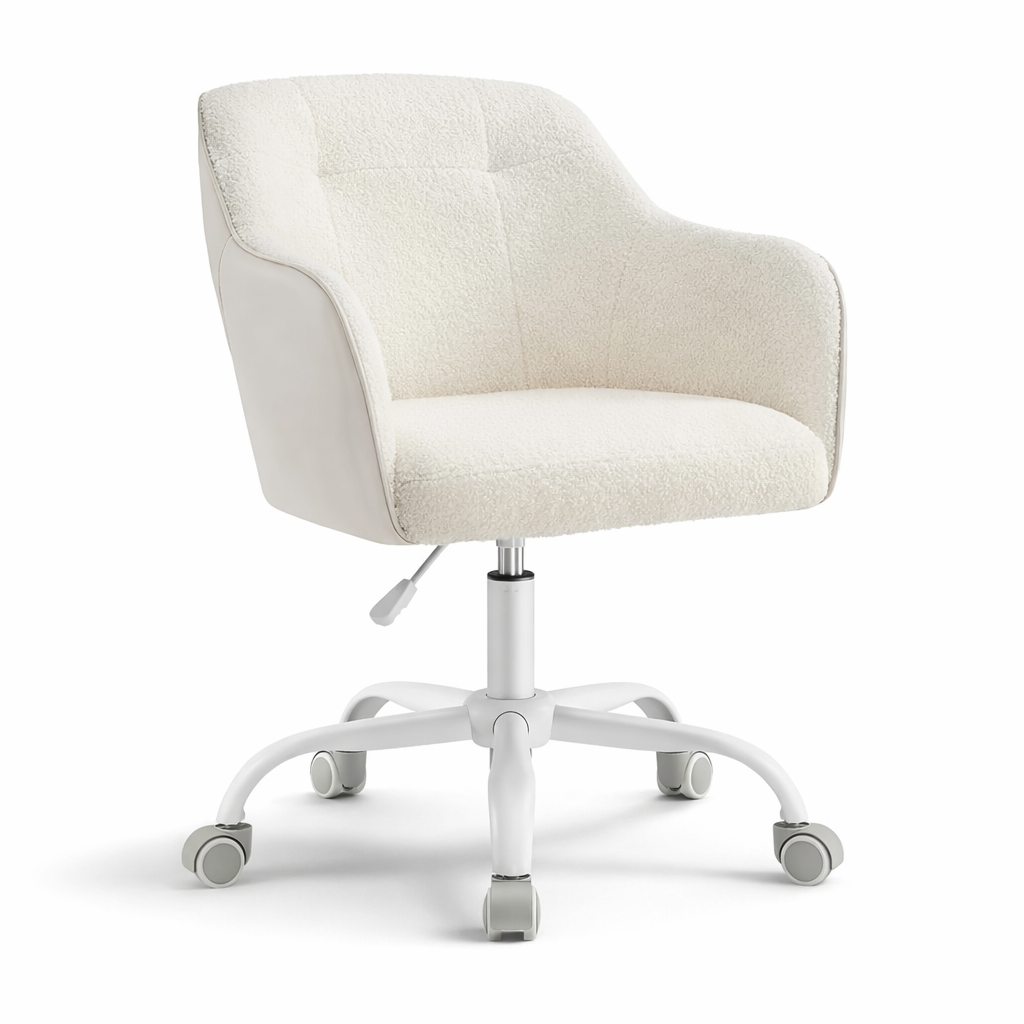 Elegante bureaustoel met teddy stof en verstelbare hoogte – ideaal voor slaapkamer en thuiswerkplek | Kersom
