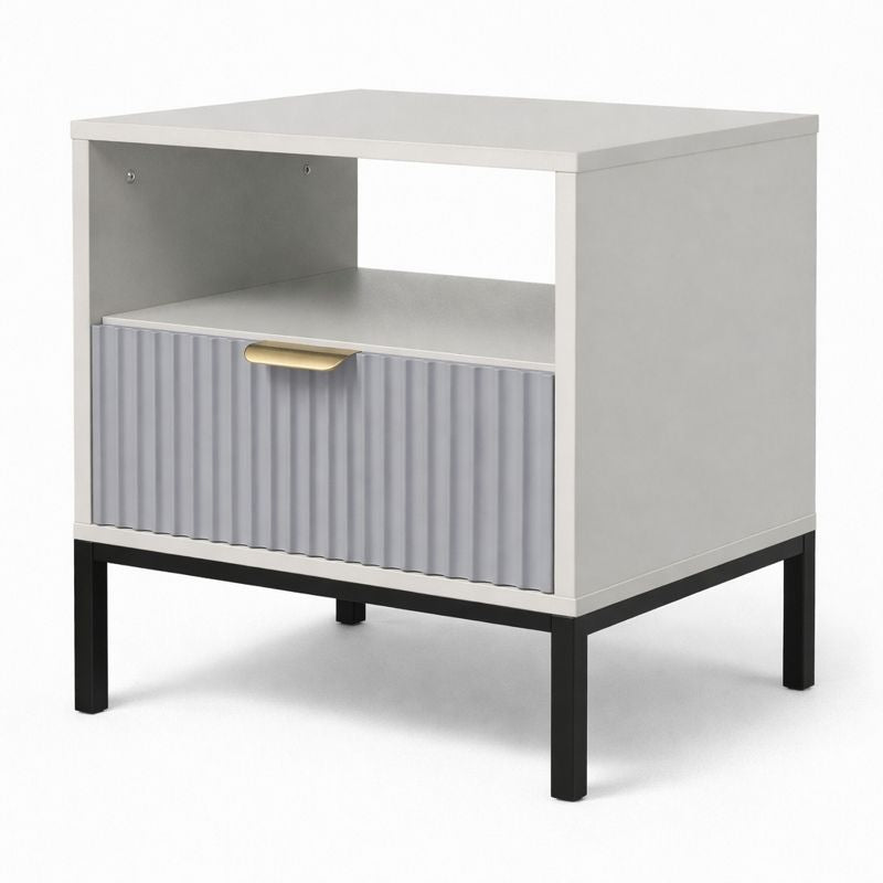 Nachtkastje met Lade en Open Vak in Scandinavisch Design in het Lichtgrijs