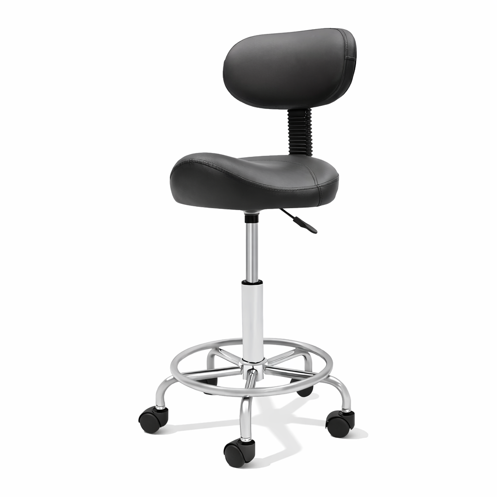 Zadelkruk Ergonomisch met Rugleuning Draaibaar en In Hoogte Verstelbaar Zwart | Kersom