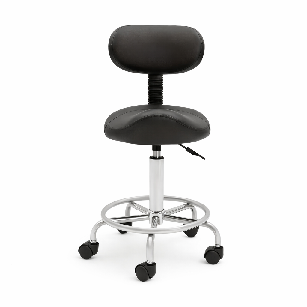 Zadelkruk Ergonomisch met Rugleuning Draaibaar en In Hoogte Verstelbaar Zwart | Kersom