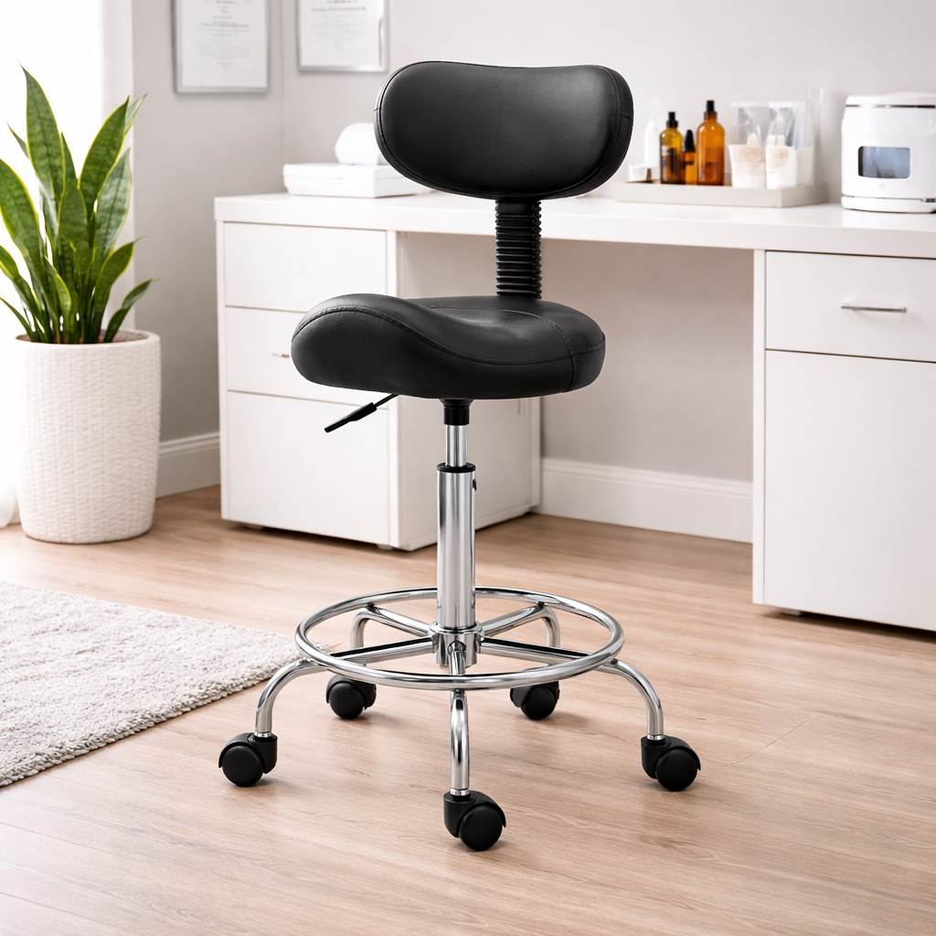 Zadelkruk Ergonomisch met Rugleuning Draaibaar en In Hoogte Verstelbaar Zwart | Kersom