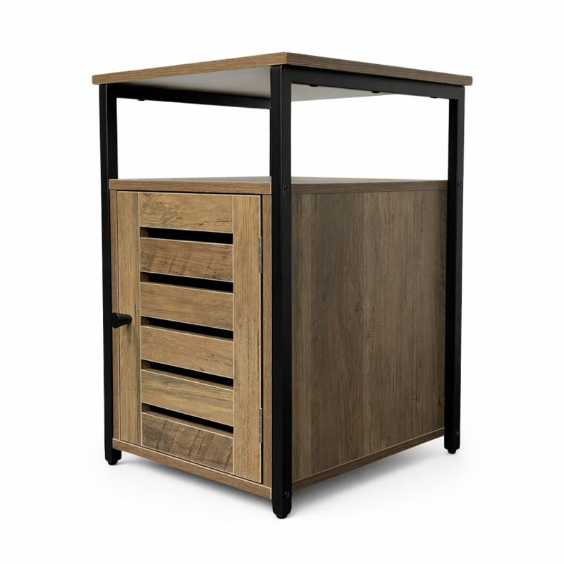 Nachtkastje met Deurtje en Open Vak in Black Oak