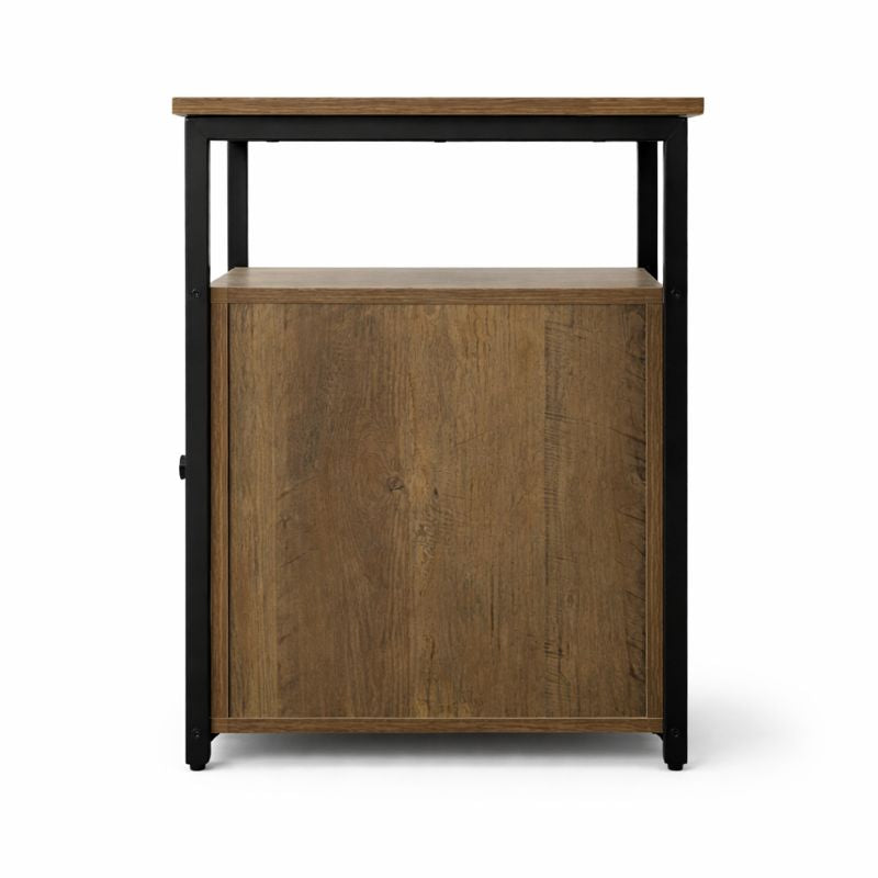 Nachtkastje met Deurtje en Open Vak in Black Oak