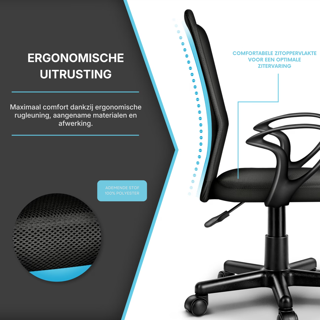 Kinderbureaustoel met Armleuningen en Ademende Mesh Rugleuning Verstelbaar Zwart | Tresko
