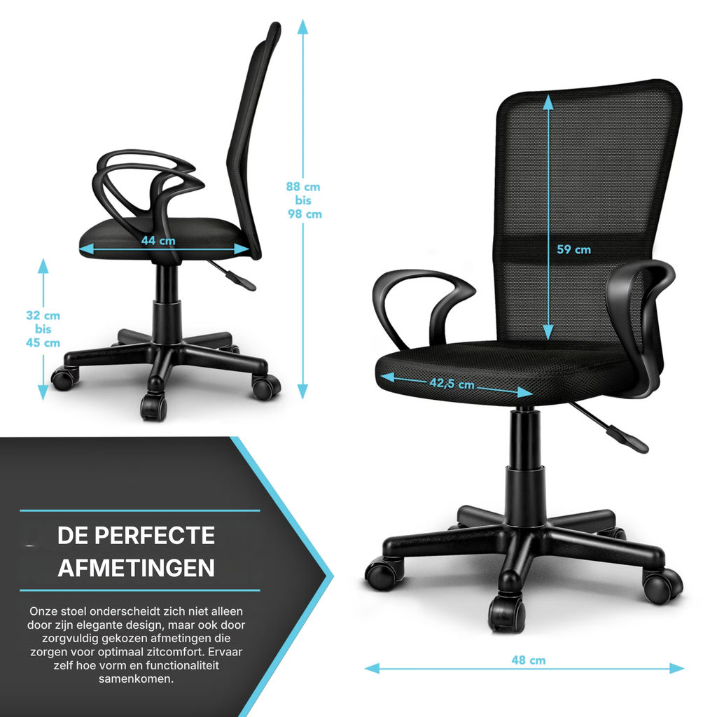 Kinderbureaustoel met Armleuningen en Ademende Mesh Rugleuning Verstelbaar Zwart | Tresko