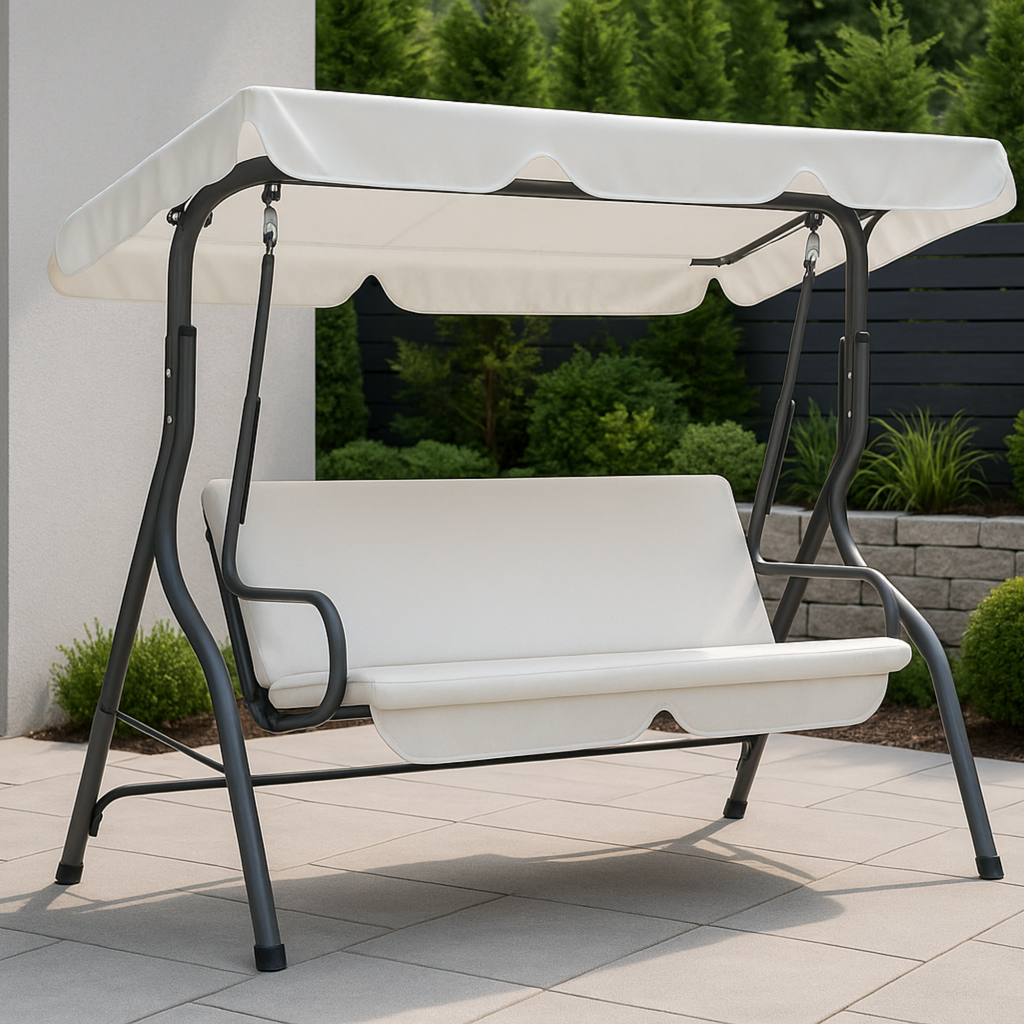 2 Zits Hollywood Schommel met Verstelbaar Zonnedak Lichtgrijs | Casaria